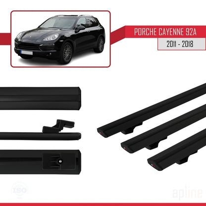 Compatible with Porsche Cayenne 2 (92A) 2011-2018 BASIC Model Car Roof Rack Cross Bar Black Aluminium 3 Bars