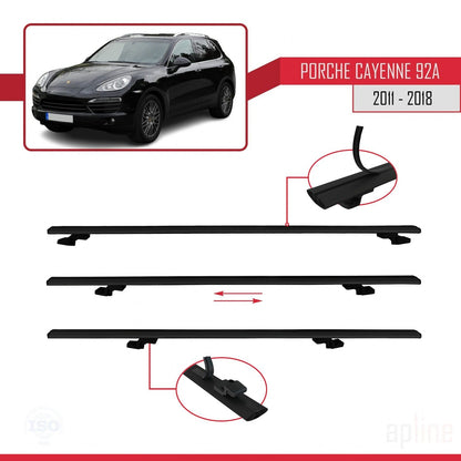 Compatible with Porsche Cayenne 2 (92A) 2011-2018 BASIC Model Car Roof Rack Cross Bar Black Aluminium 3 Bars