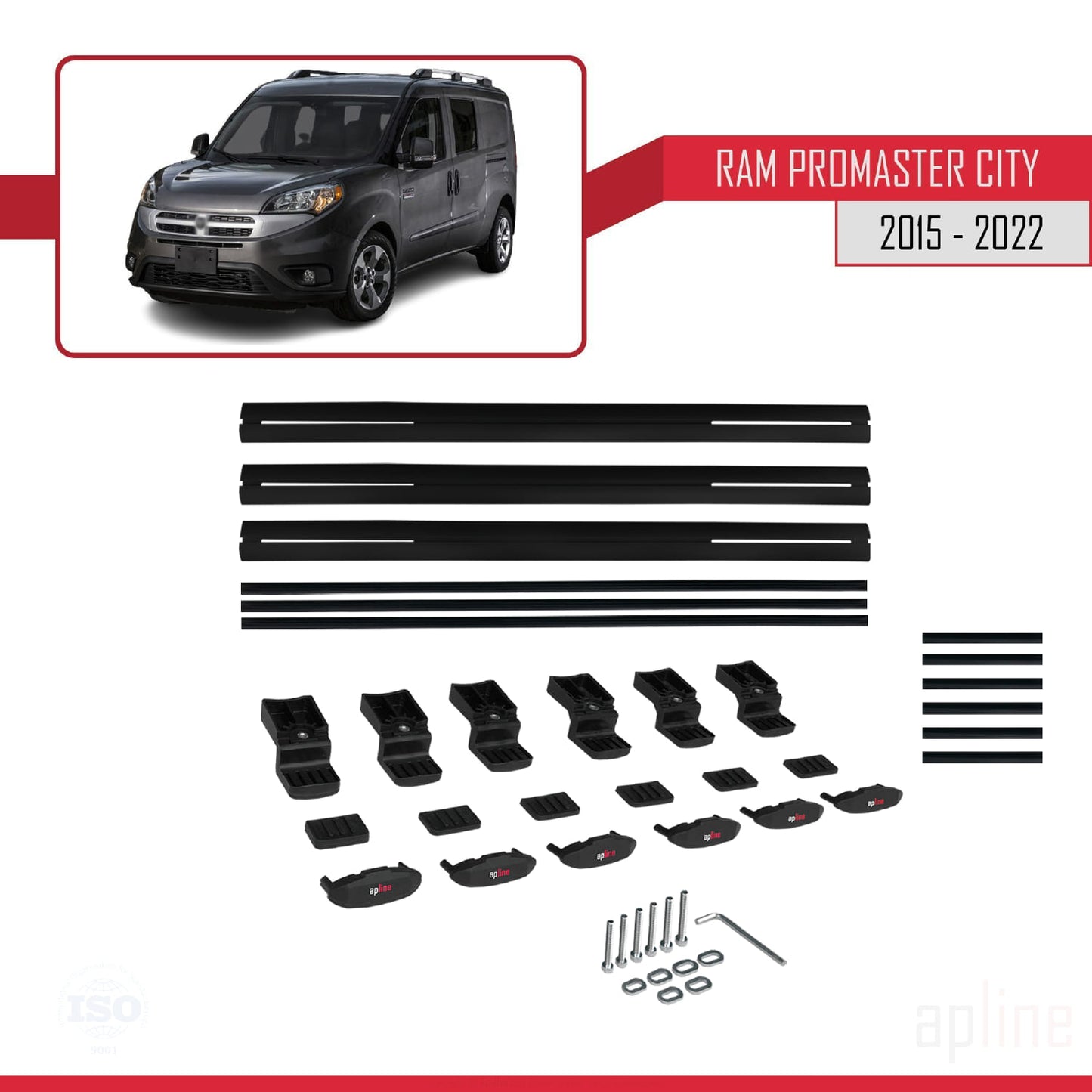 Compatible with Ram Promaster City (636) 2015-2022 BASIC Model Car Roof Rack Cross Bar Black Aluminium 3 Bars