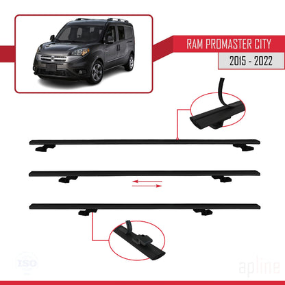 Compatible with Ram Promaster City (636) 2015-2022 BASIC Model Car Roof Rack Cross Bar Black Aluminium 3 Bars