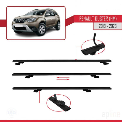 Compatible avec Renault Duster 2 (HM) 2018-2024 BASIC Model Barres de Toit Railing Porte-Bagages de Voiture Noir Aluminium 3 Barres
