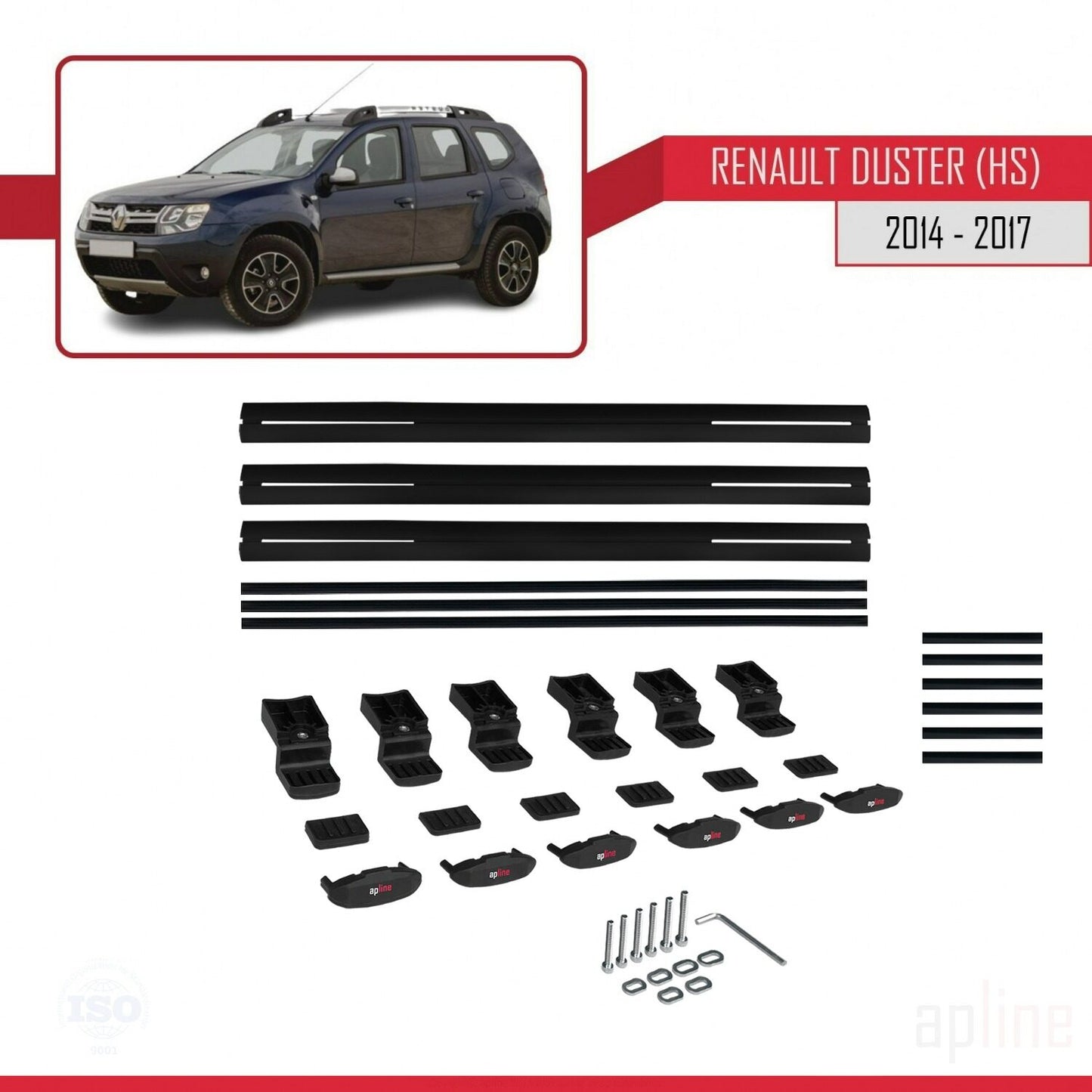 Compatible with Renault Duster (HS) Post-Facelift 2014-2017 BASIC Model Car Roof Rack Cross Bar Black Aluminium 3 Bars