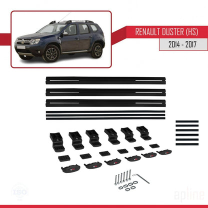 Compatible with Renault Duster (HS) Post-Facelift 2014-2017 BASIC Model Car Roof Rack Cross Bar Black Aluminium 3 Bars