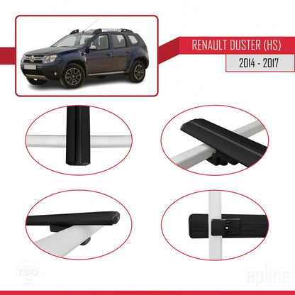 Compatible with Renault Duster (HS) Post-Facelift 2014-2017 BASIC Model Car Roof Rack Cross Bar Black Aluminium 3 Bars