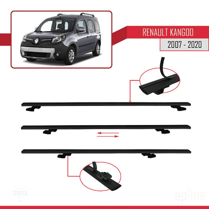 Compatible avec Renault Kangoo 2 (X61) 2007-2020 BASIC Model Barres de Toit Railing Porte-Bagages de Voiture Noir Aluminium 3 Barres