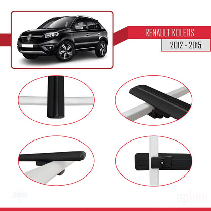 Compatible avec Renault Koleos (HY) Post-Facelift 2012-2015 BASIC Model Barres de Toit Railing Porte-Bagages de Voiture Noir Aluminium 2 Barres