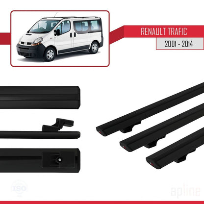 Compatible avec Renault Trafic 2 (X83) 2001-2014 BASIC Model Barres de Toit Railing Porte-Bagages de Voiture Noir Aluminium 3 Barres