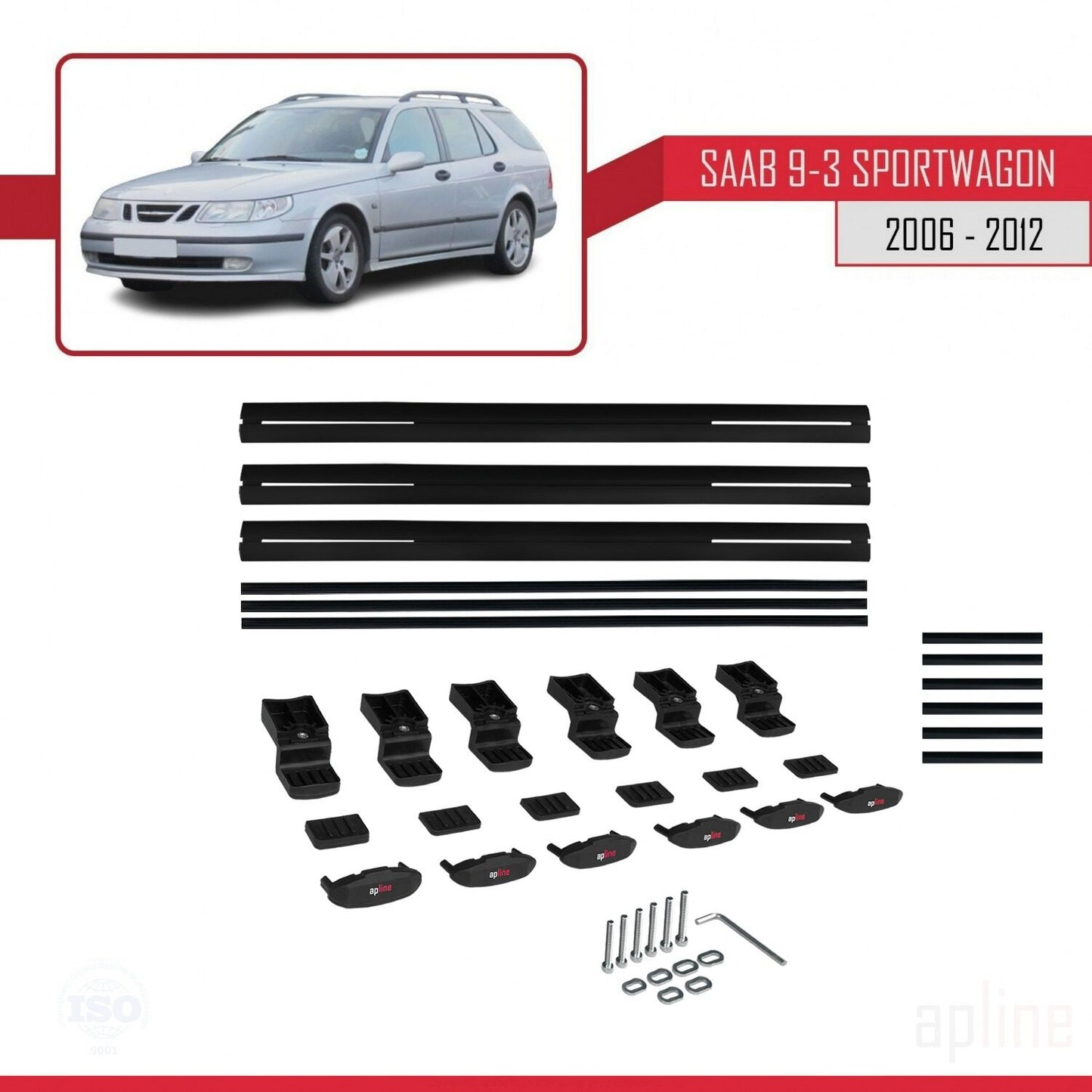 Compatible avec Saab 9-3 II Break 2006-2012 BASIC Model Barres de Toit Railing Porte-Bagages de Voiture Noir Aluminium 3 Barres