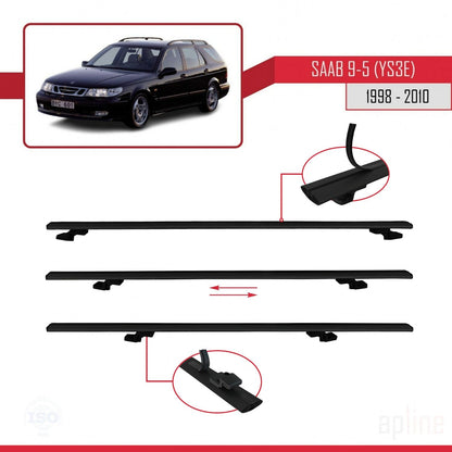 Compatible avec Saab 9-5 (YS3E) Break 1998-2010 BASIC Model Barres de Toit Railing Porte-Bagages de Voiture Noir Aluminium 2 Barres
