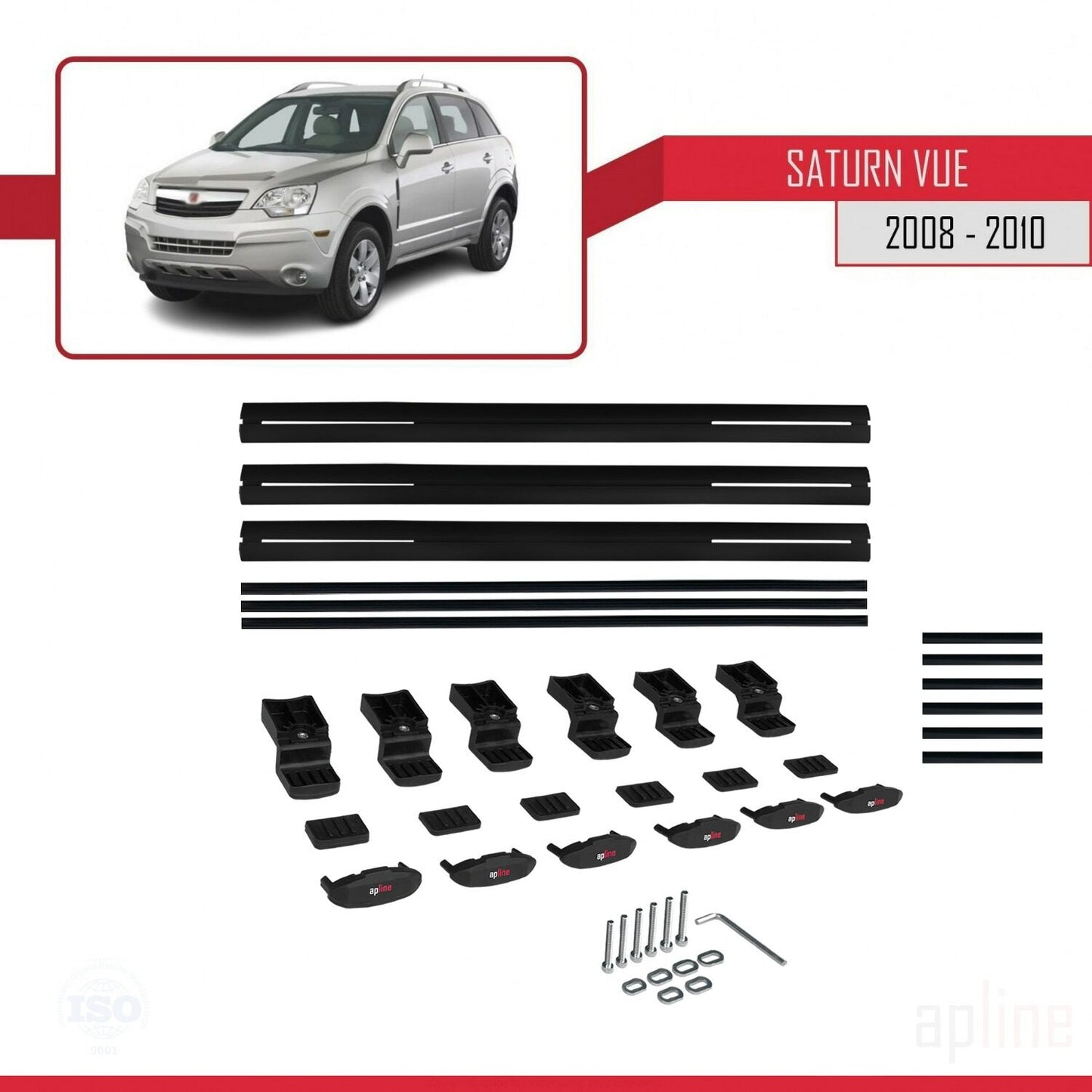 Compatible avec Saturn Vue 2 2008-2010 BASIC Model Barres de Toit Railing Porte-Bagages de Voiture Noir Aluminium 3 Barres