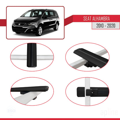 Compatible avec Seat Alhambra 2 (7N) 2010-2020 BASIC Model Barres de Toit Railing Porte-Bagages de Voiture Noir Aluminium 2 Barres