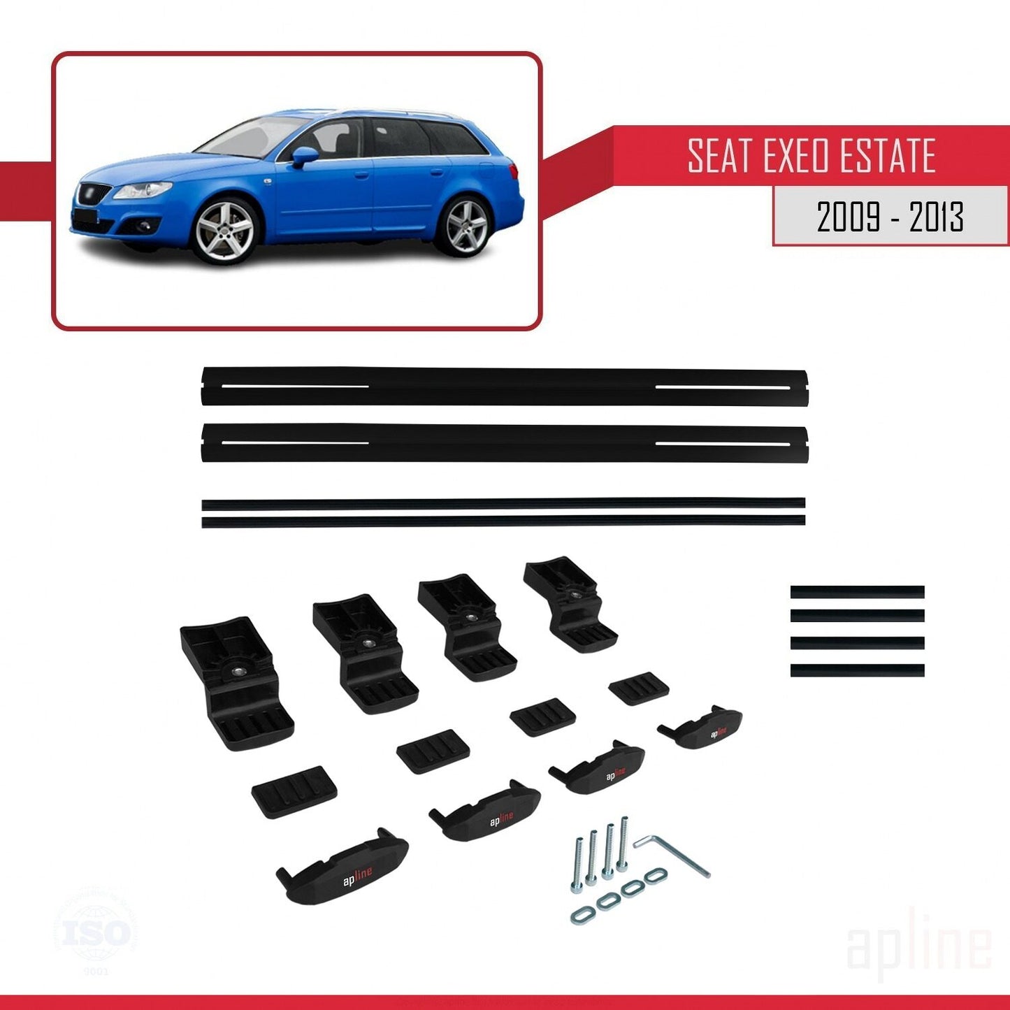 Compatible with Seat Exeo (3R9) ST 2009-2013 BASIC Model Car Roof Rack Cross Bar Black Aluminium 2 Bars