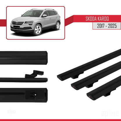 Compatible with Skoda Karoq 2017-2025 BASIC Model Car Roof Rack Cross Bar Black Aluminium 3 Bars