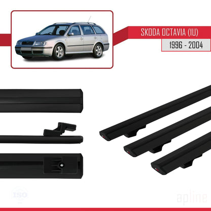 Compatible with Skoda Octavia (1U) 1996-2004 BASIC Model Car Roof Rack Cross Bar Black Aluminium 3 Bars