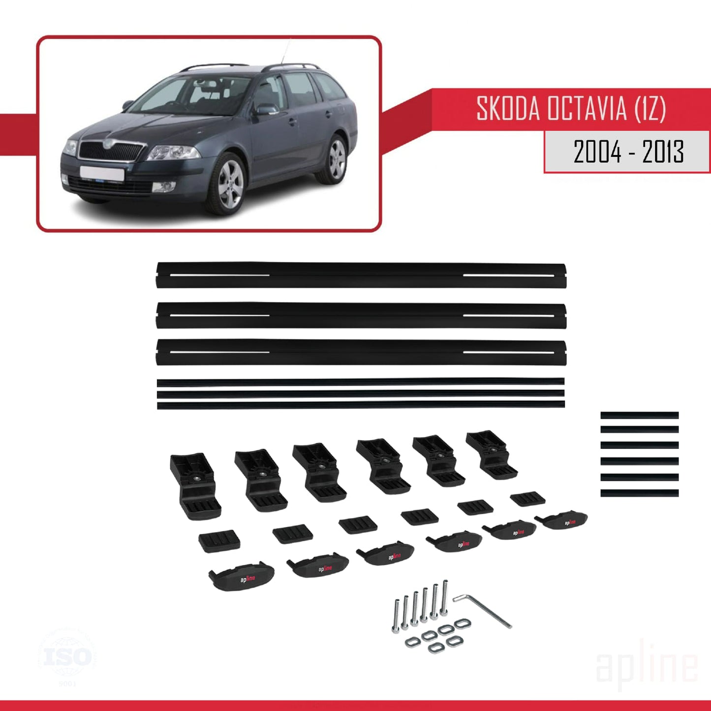 Compatibile con Skoda Octavia 2 (1Z) 2004-2013 BASIC Model Barre Tetto Portapacchi Auto Barre Portatutto Nero Alluminio 3 Barre