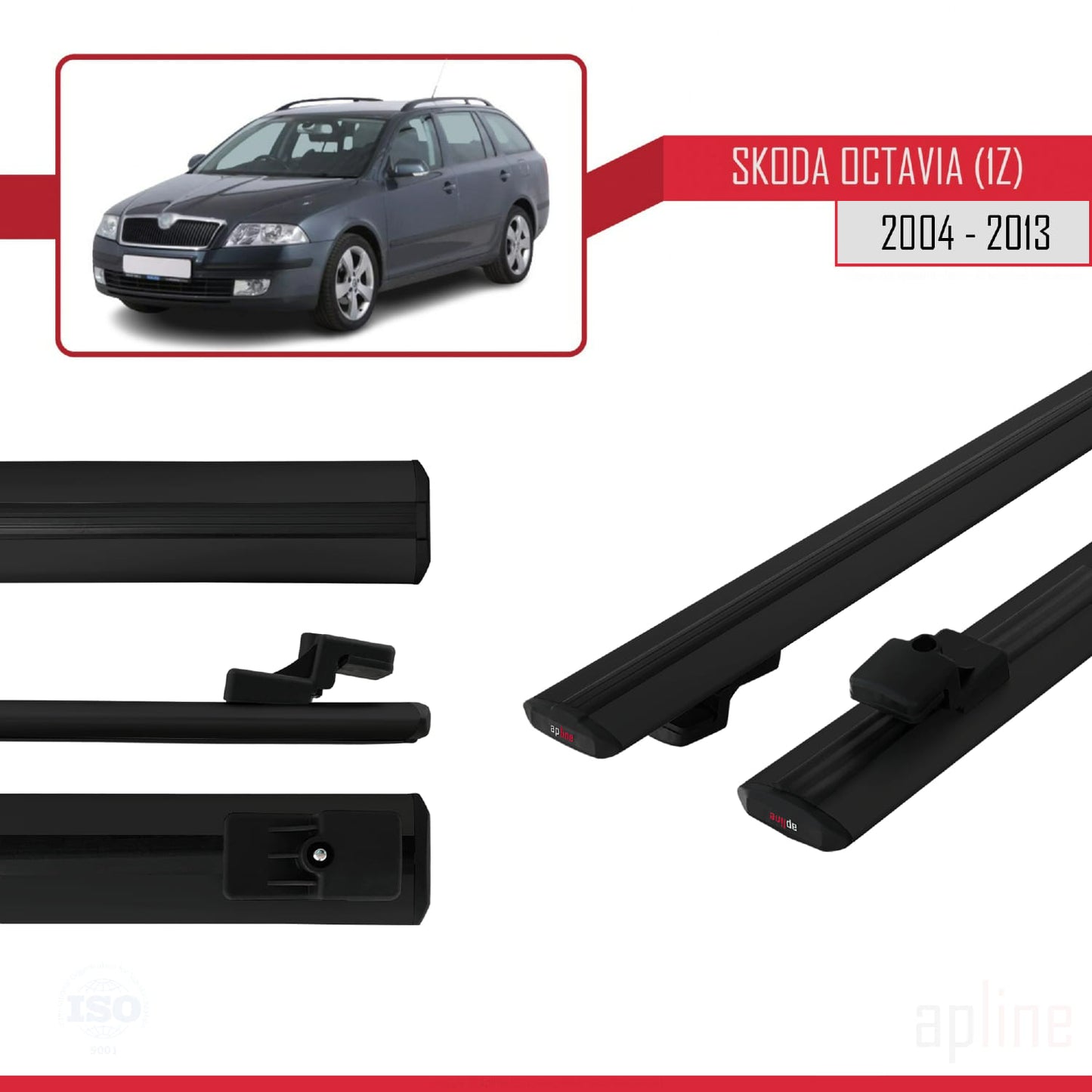 Compatibile con Skoda Octavia 2 (1Z) 2004-2013 BASIC Model Barre Tetto Portapacchi Auto Barre Portatutto Nero Alluminio 2 Barre