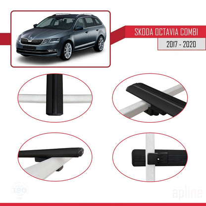 Compatible avec Skoda Octavia 3 (5E) Break Post-Facelift 2017-2020 BASIC Model Barres de Toit Railing Porte-Bagages de Voiture Noir Aluminium 3 Barres