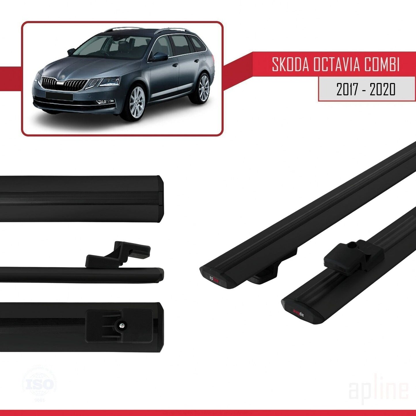 Compatible avec Skoda Octavia 3 (5E) Break Post-Facelift 2017-2020 BASIC Model Barres de Toit Railing Porte-Bagages de Voiture Noir Aluminium 2 Barres
