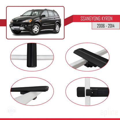Compatible with Ssangyong Kyron 2005-2014 BASIC Model Car Roof Rack Cross Bar Black Aluminium 3 Bars