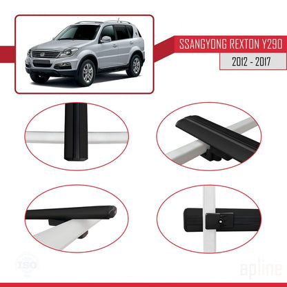 Compatible avec Ssangyong Rexton (Y290) 2012-2017 BASIC Model Barres de Toit Railing Porte-Bagages de Voiture Noir Aluminium 2 Barres