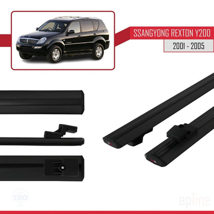 Compatible with Ssangyong Rexton (Y200) 2001-2005 BASIC Model Car Roof Rack Cross Bar Black Aluminium 2 Bars