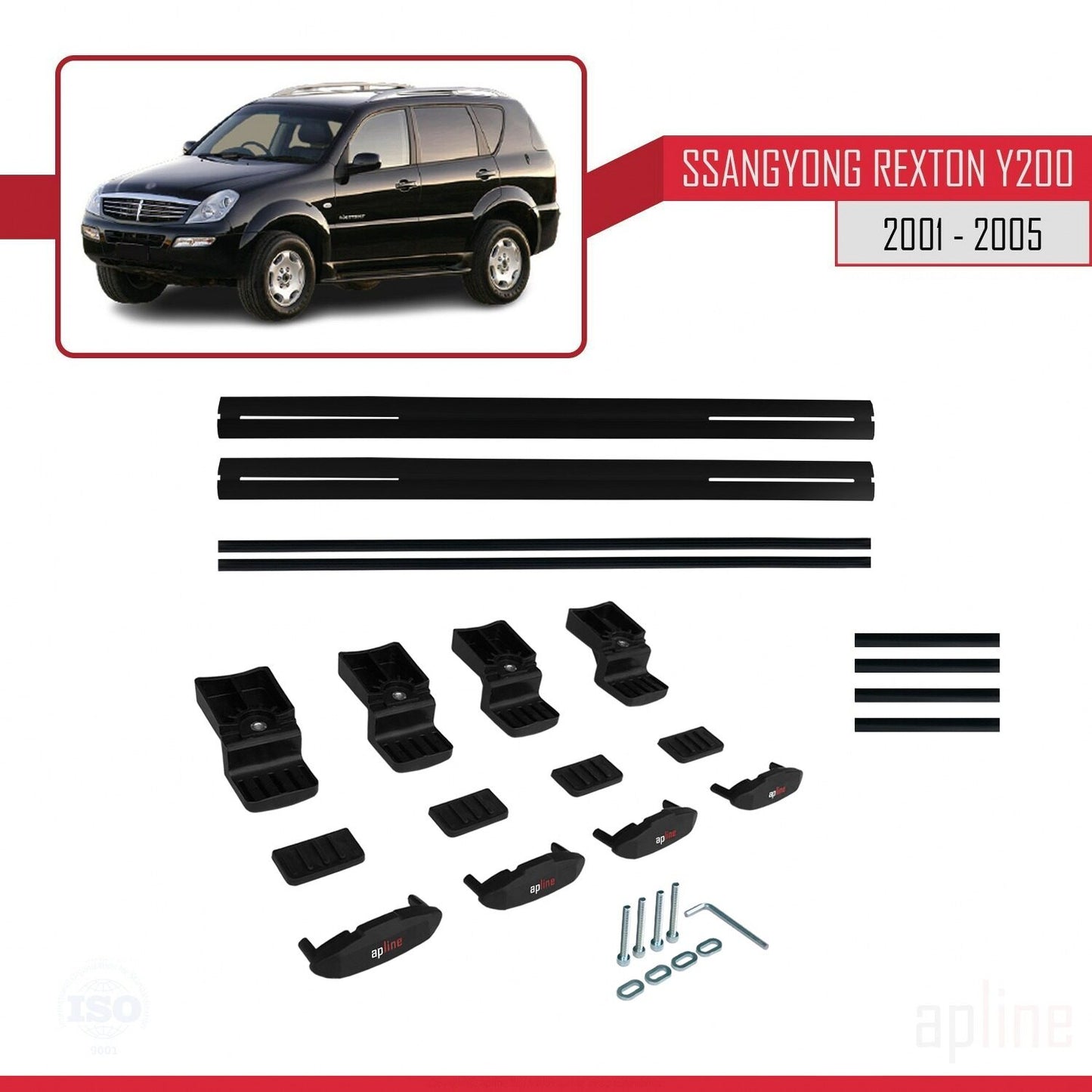 Compatible with Ssangyong Rexton (Y200) 2001-2005 BASIC Model Car Roof Rack Cross Bar Black Aluminium 2 Bars