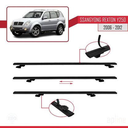 Compatible with Ssangyong Rexton (Y250) 2006-2012 BASIC Model Car Roof Rack Cross Bar Black Aluminium 3 Bars