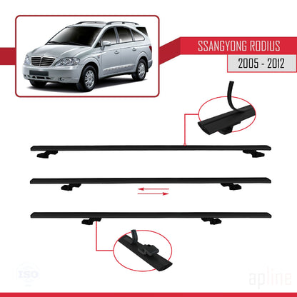Compatible avec Ssangyong Rodius 2005-2012 BASIC Model Barres de Toit Railing Porte-Bagages de Voiture Noir Aluminium 2 Barres