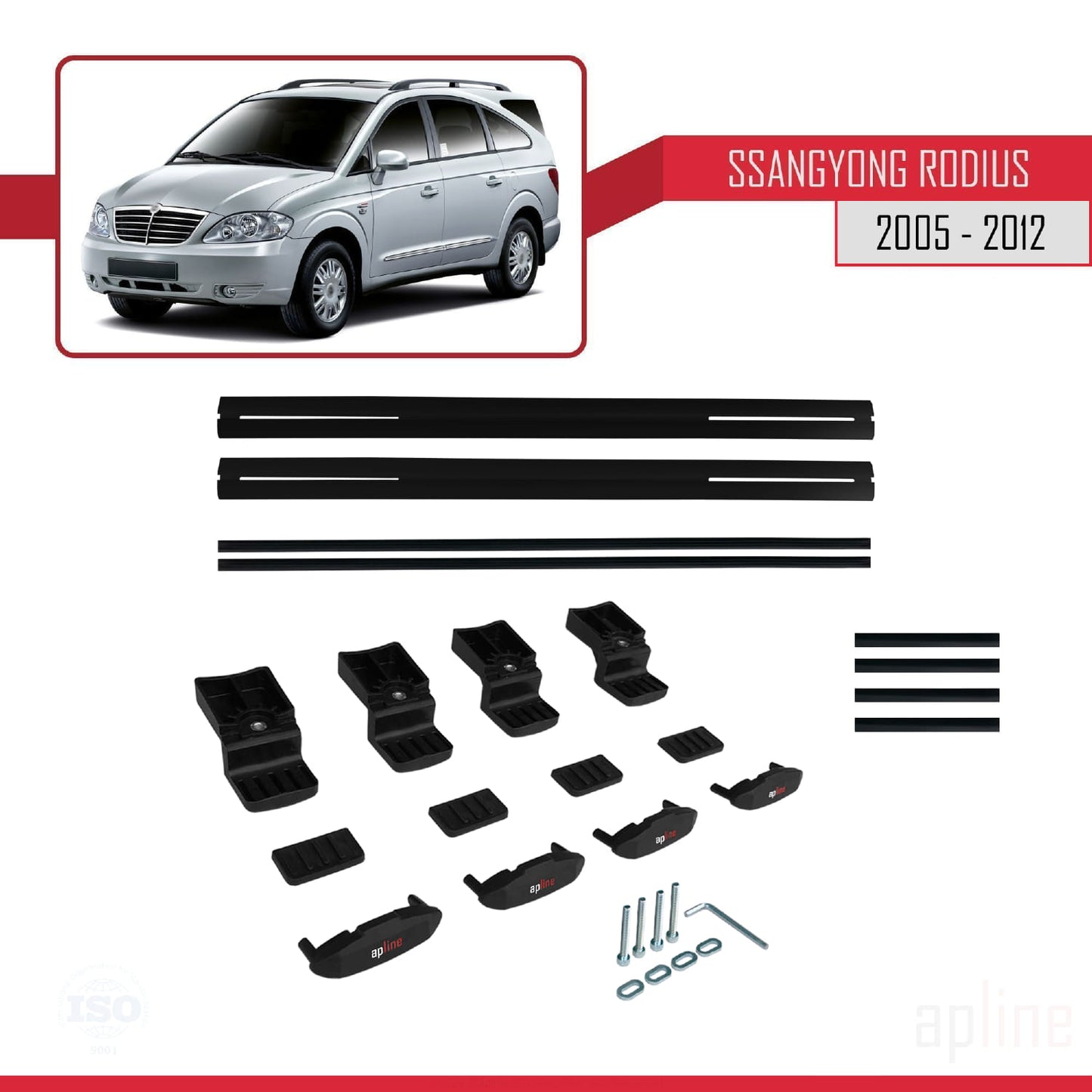 Compatible avec Ssangyong Rodius 2005-2012 BASIC Model Barres de Toit Railing Porte-Bagages de Voiture Noir Aluminium 2 Barres