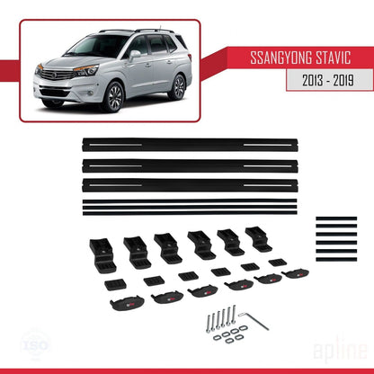 Compatible avec Ssangyong Stavic 2 2013-2019 BASIC Model Barres de Toit Railing Porte-Bagages de Voiture Noir Aluminium 3 Barres