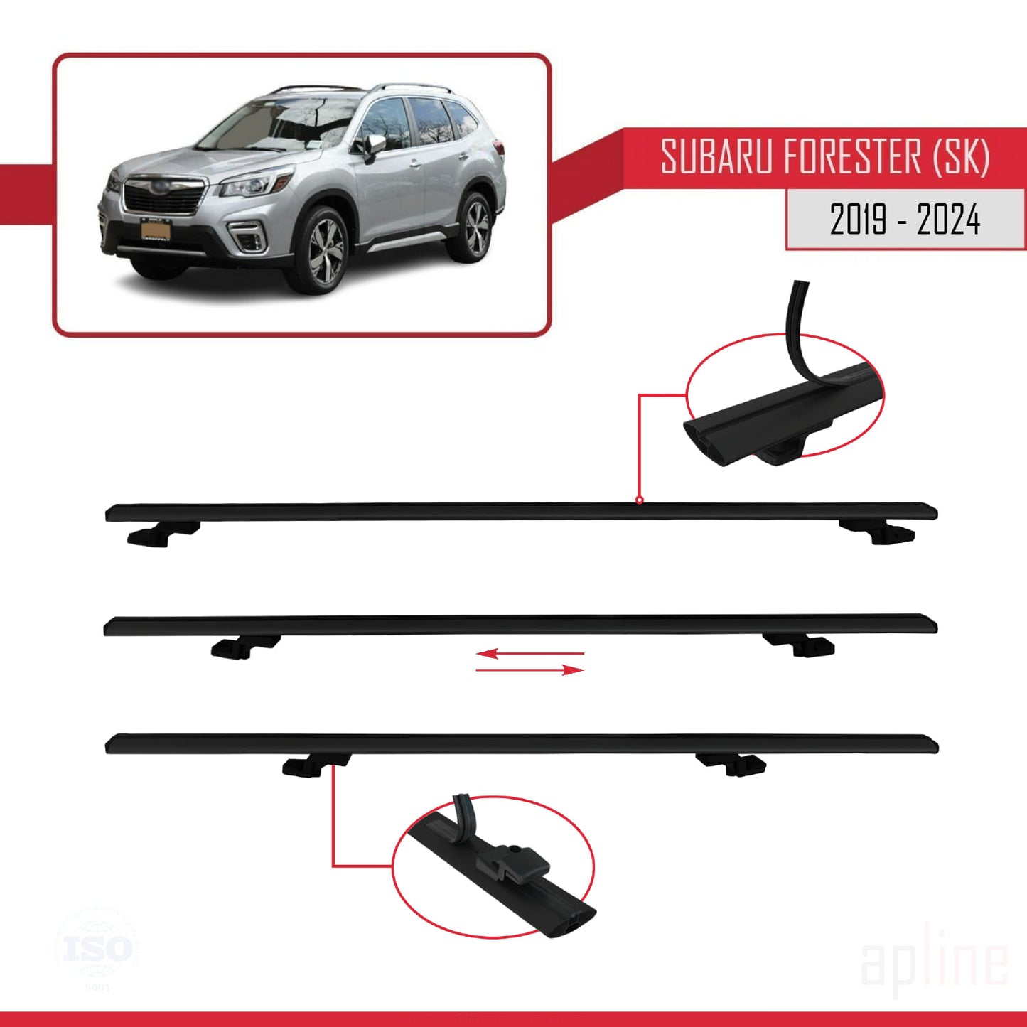Compatible avec Subaru Forester 5 (SK) 2019-2024 BASIC Model Barres de Toit Railing Porte-Bagages de Voiture Noir Aluminium 2 Barres