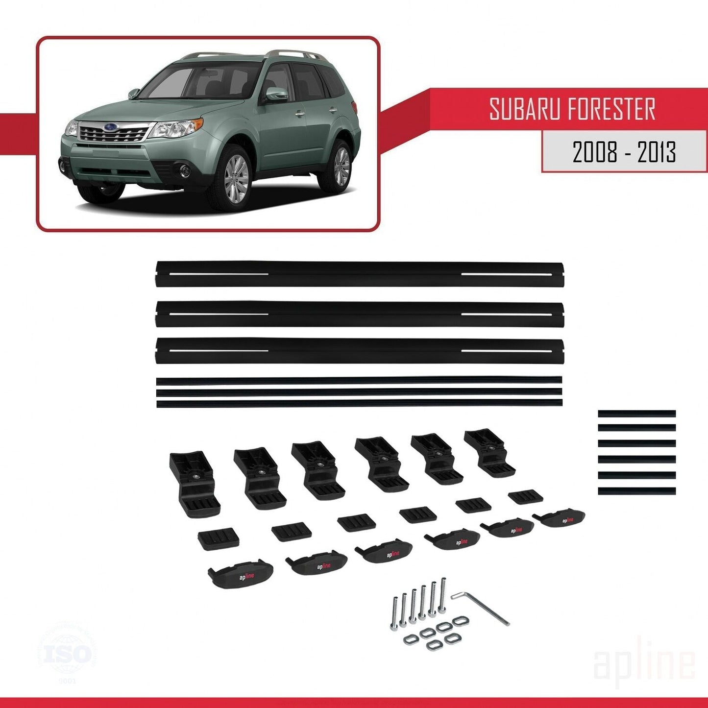 Compatible with Subaru Forester 3 (SH) 2008-2013 BASIC Model Car Roof Rack Cross Bar Black Aluminium 3 Bars