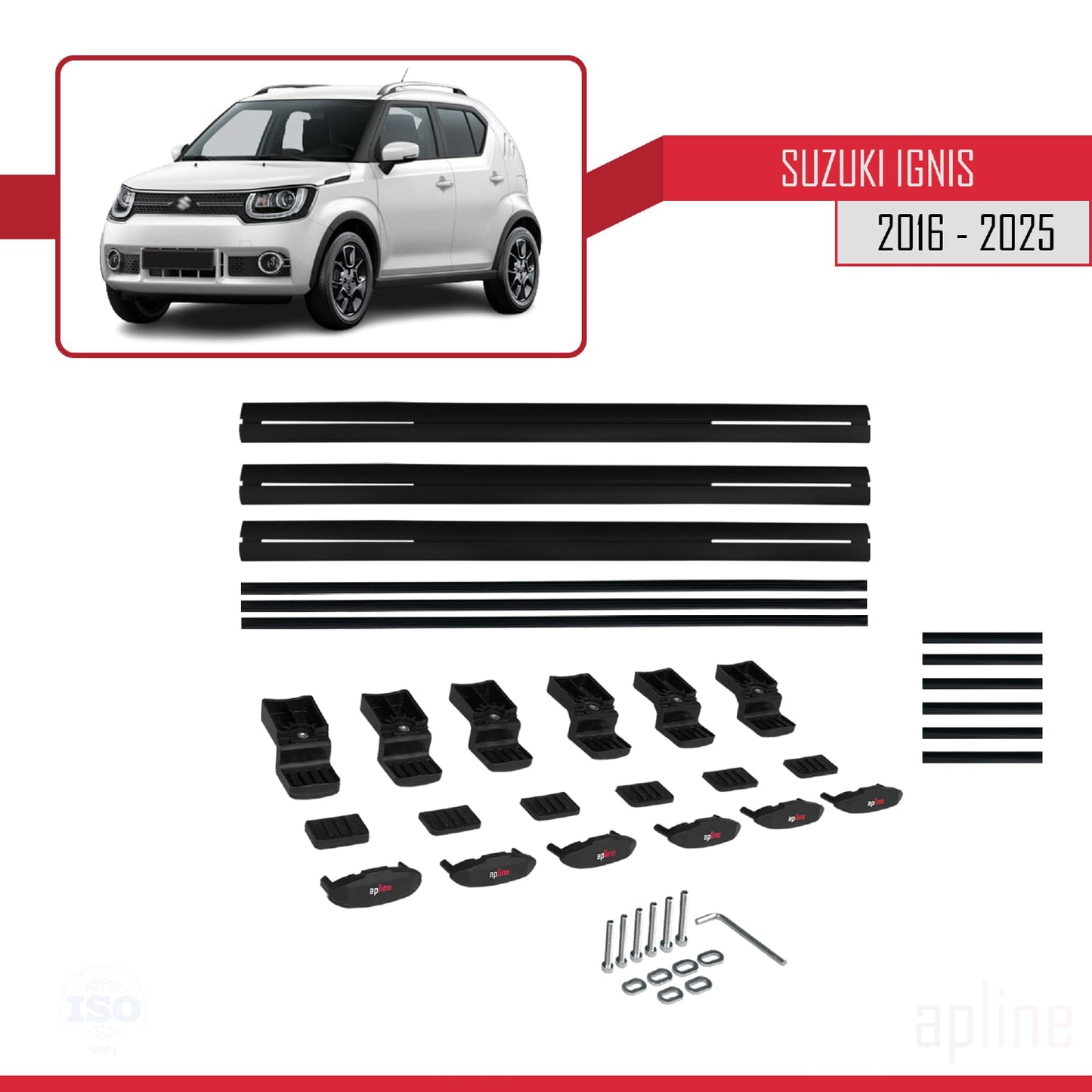 Compatible avec Suzuki Ignıs 2016-2025 BASIC Model Barres de Toit Railing Porte-Bagages de Voiture Noir Aluminium 3 Barres