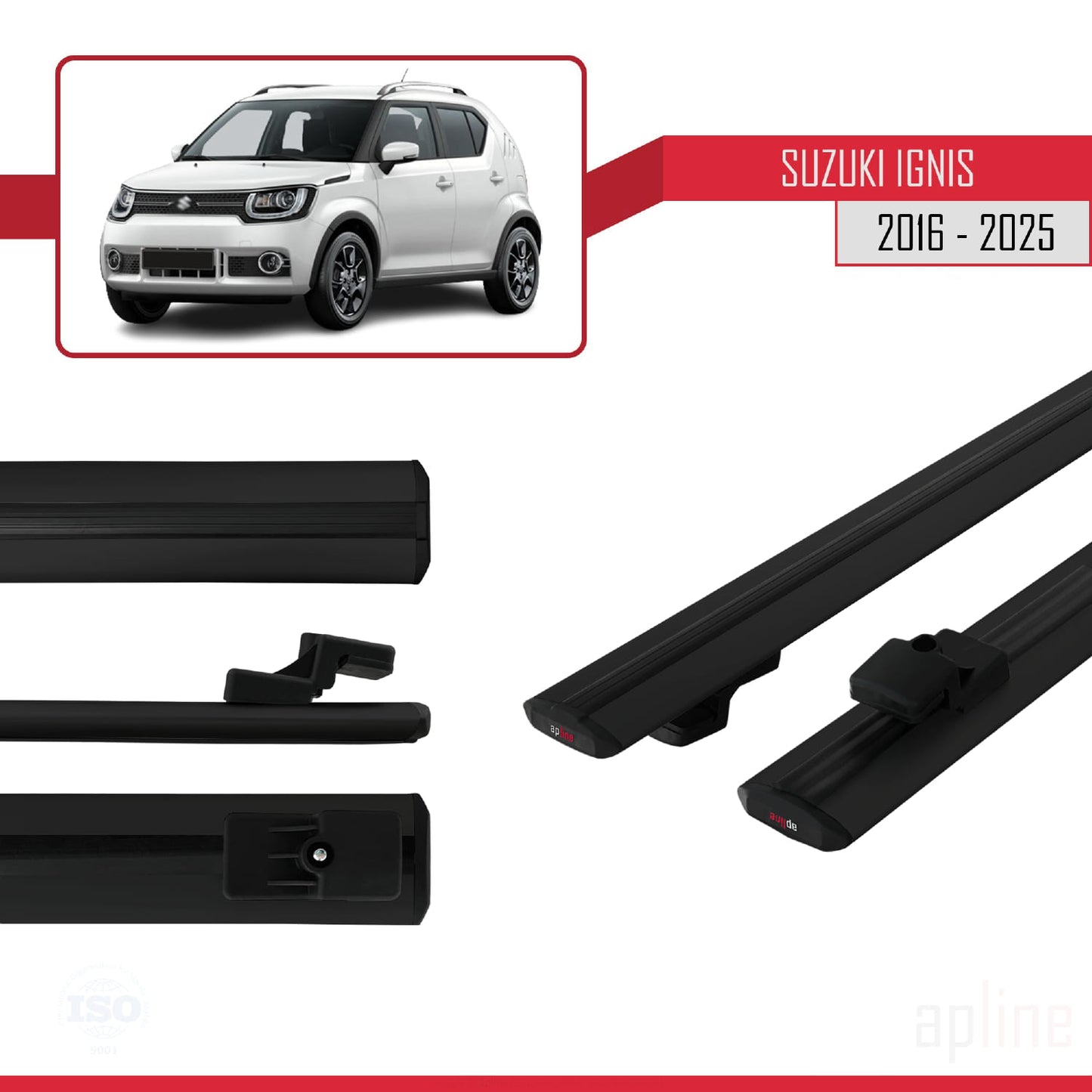 Compatible avec Suzuki Ignıs 2016-2025 BASIC Model Barres de Toit Railing Porte-Bagages de Voiture Noir Aluminium 2 Barres