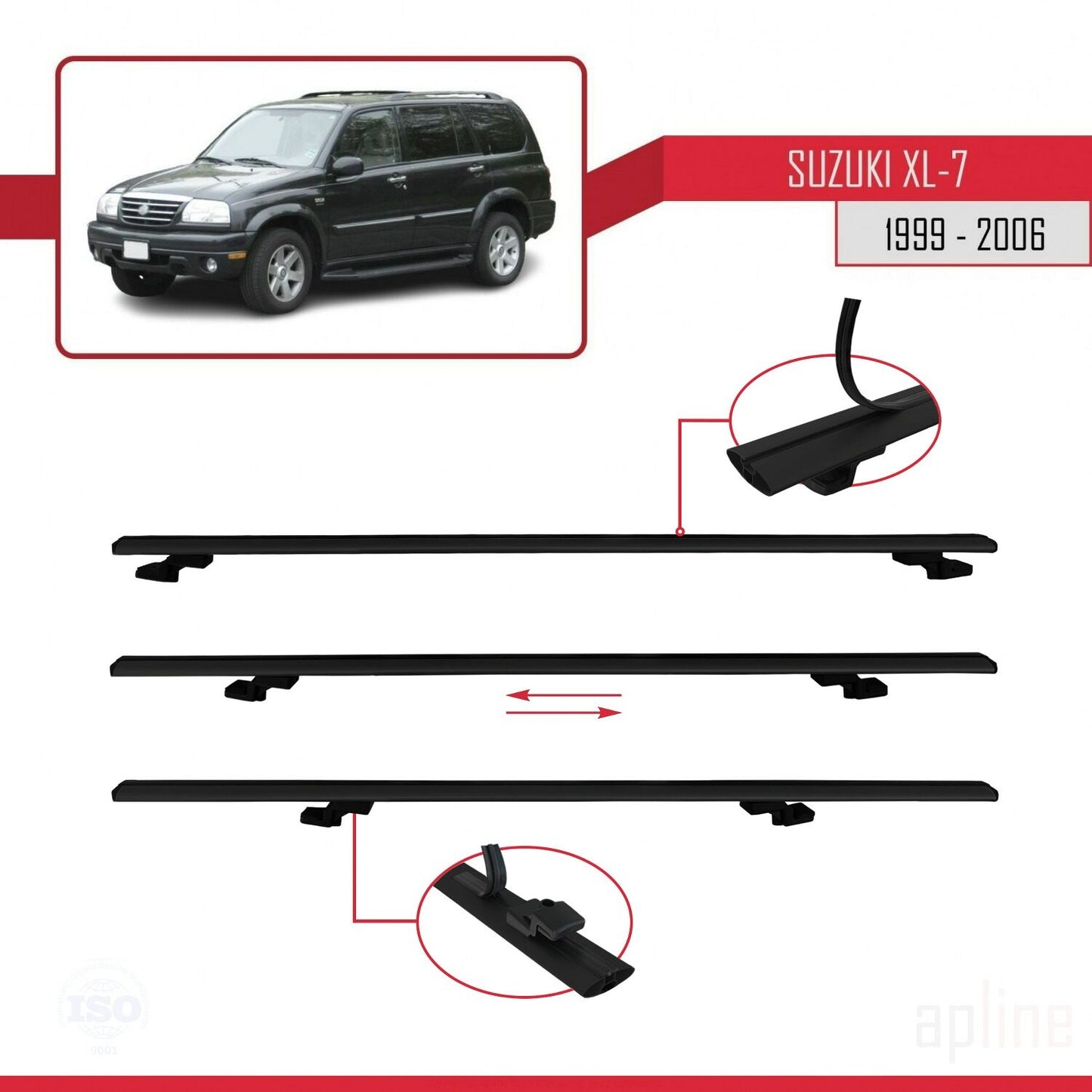 Compatible avec Suzuki XL-7 1998-2006 BASIC Model Barres de Toit Railing Porte-Bagages de Voiture Noir Aluminium 2 Barres