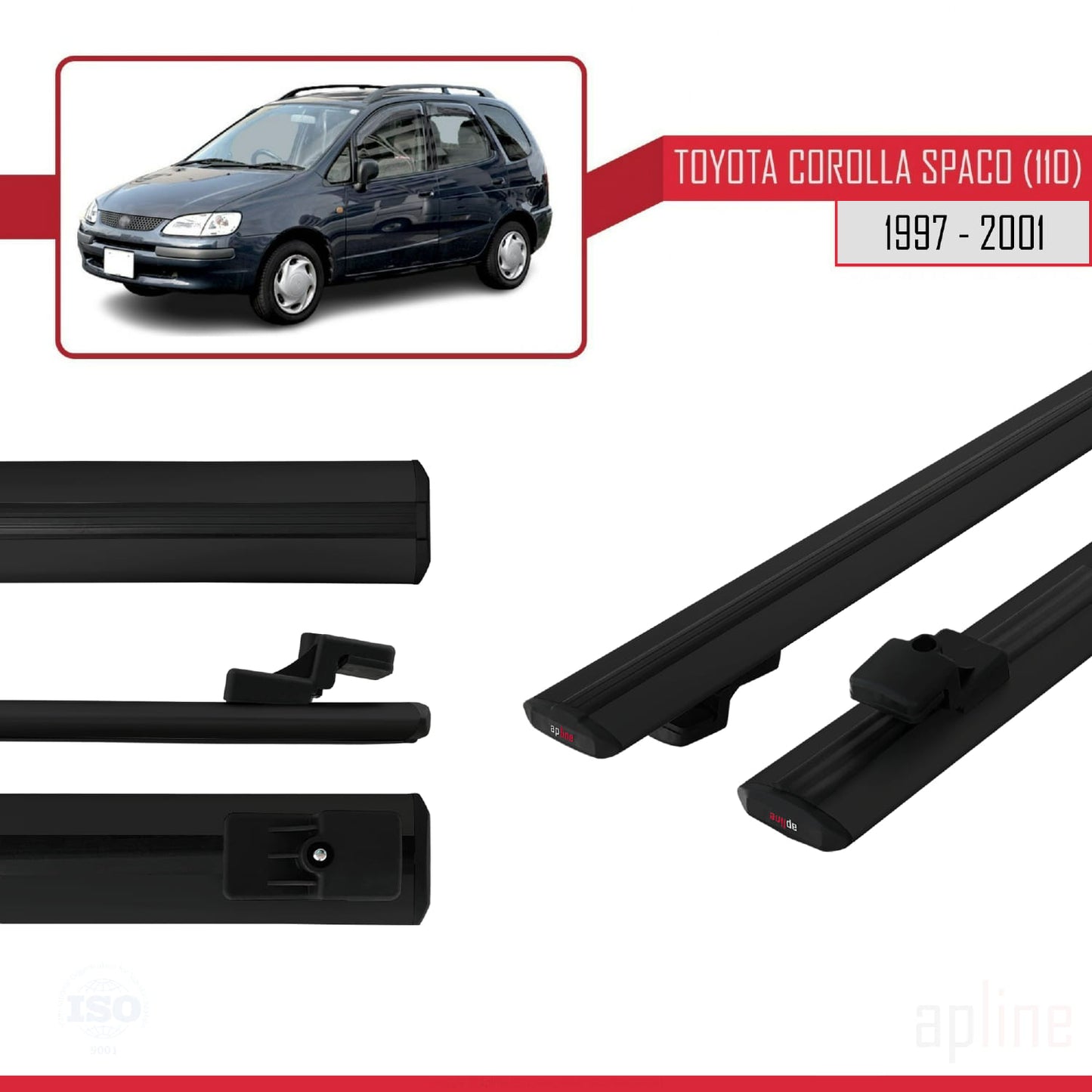 Compatible avec Toyota Corolla Spacio (E110) 1997-2001 BASIC Model Barres de Toit Railing Porte-Bagages de Voiture Noir Aluminium 2 Barres