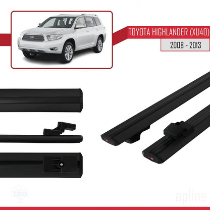 Compatible avec Toyota Highlander (XU40) 2008-2013 BASIC Model Barres de Toit Railing Porte-Bagages de Voiture Noir Aluminium 2 Barres