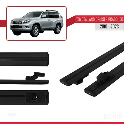 Compatible avec Toyota Land Cruiser Prado (J150) 2010-2023 BASIC Model Barres de Toit Railing Porte-Bagages de Voiture Noir Aluminium 2 Barres