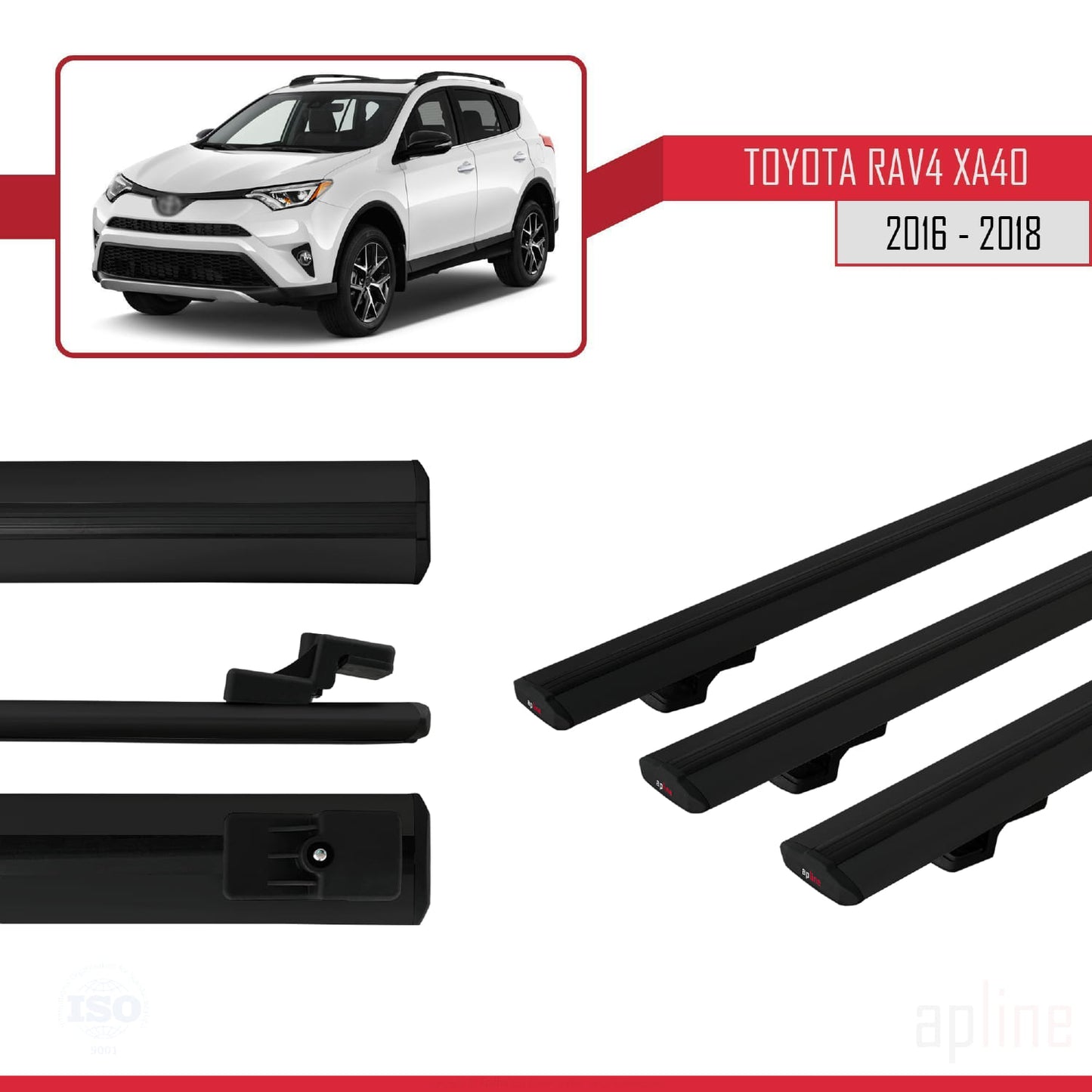 Compatible avec Toyota RAV4 IV (XA40) Post-Facelift 2016-2018 BASIC Model Barres de Toit Railing Porte-Bagages de Voiture Noir Aluminium 3 Barres