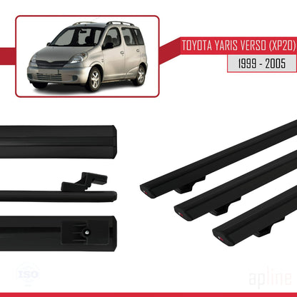 Compatible avec Toyota Yaris Verso (XP20) 1999-2005 BASIC Model Barres de Toit Railing Porte-Bagages de Voiture Noir Aluminium 3 Barres