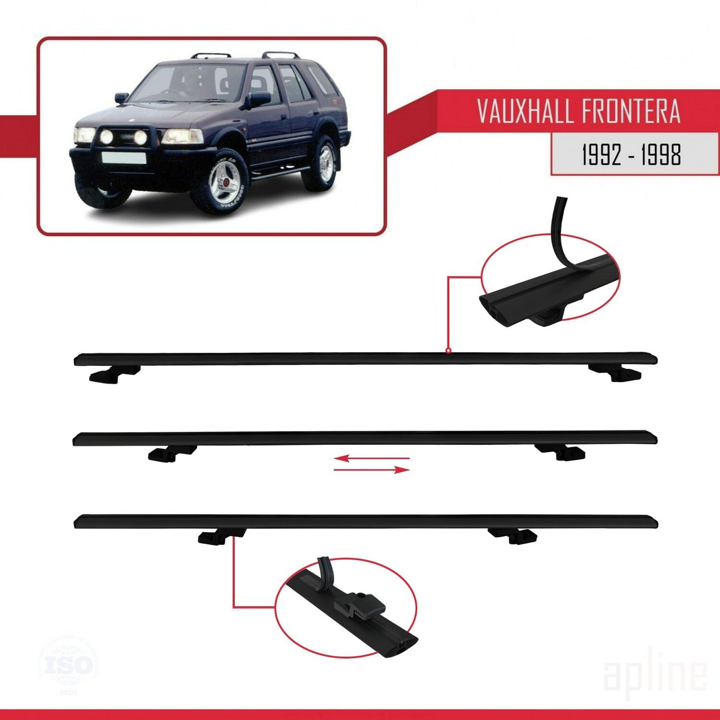 Compatible avec Vauxhall Frontera 1992-1998 BASIC Model Barres de Toit Railing Porte-Bagages de Voiture Noir Aluminium 3 Barres