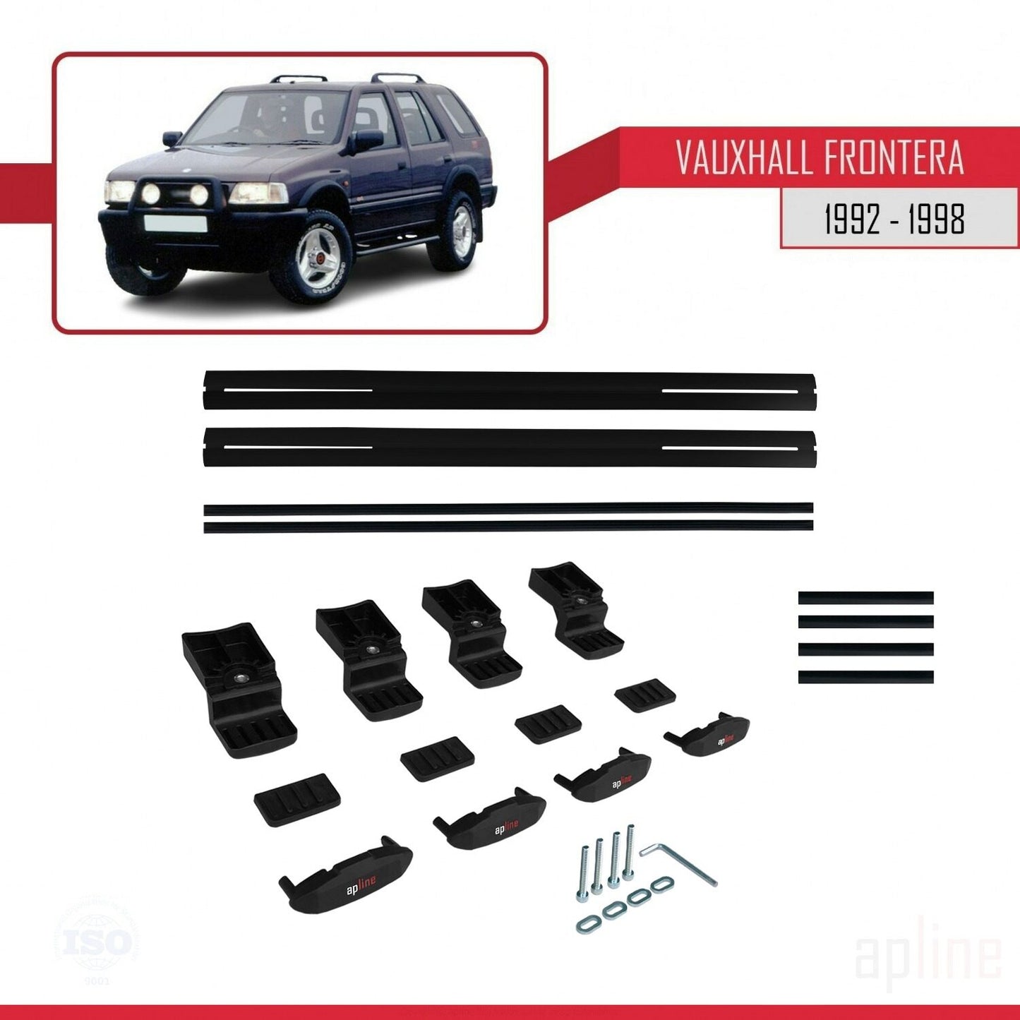 Compatible avec Vauxhall Frontera 1992-1998 BASIC Model Barres de Toit Railing Porte-Bagages de Voiture Noir Aluminium 2 Barres