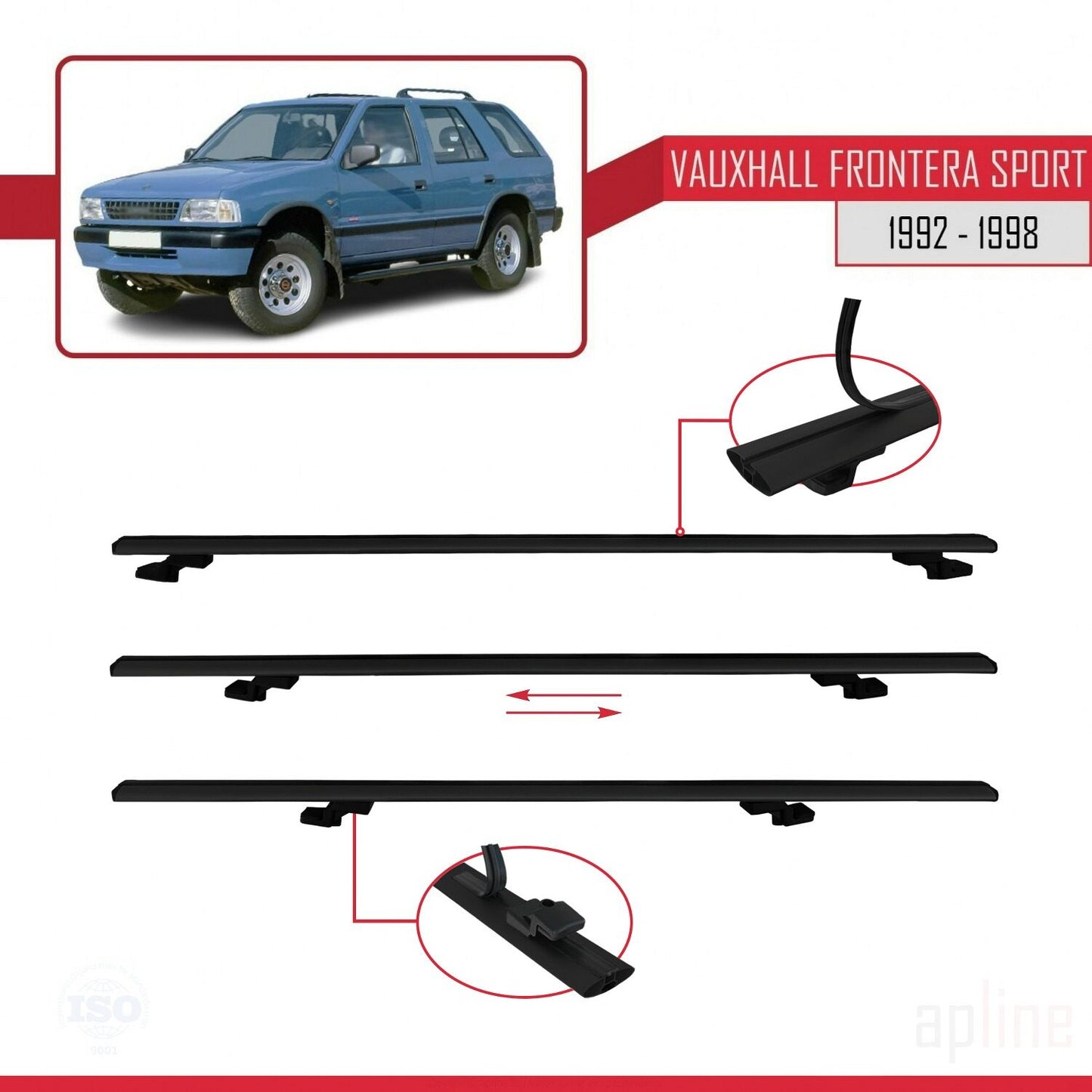 Compatible avec Vauxhall Frontera Sport 1992-1998 BASIC Model Barres de Toit Railing Porte-Bagages de Voiture Noir Aluminium 3 Barres