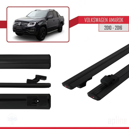 Compatible avec Volkswagen Amarok (2F) Pre-Facelift 2010-2016 BASIC Model Barres de Toit Railing Porte-Bagages de Voiture Noir Aluminium 2 Barres