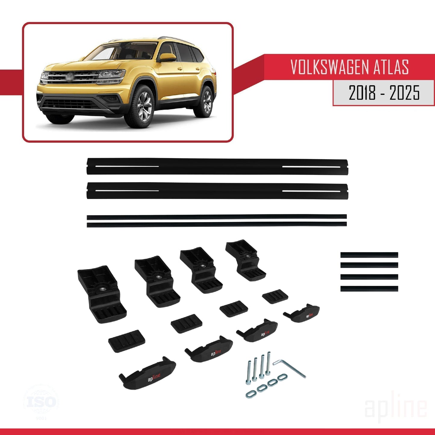 Compatible avec Volkswagen Atlas (CA1) 2018-2025 BASIC Model Barres de Toit Railing Porte-Bagages de Voiture Noir Aluminium 2 Barres