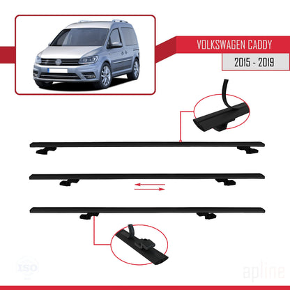 Compatible avec Volkswagen Caddy 3 (SA) 2015-2019 BASIC Model Barres de Toit Railing Porte-Bagages de Voiture Noir Aluminium 4 Barres