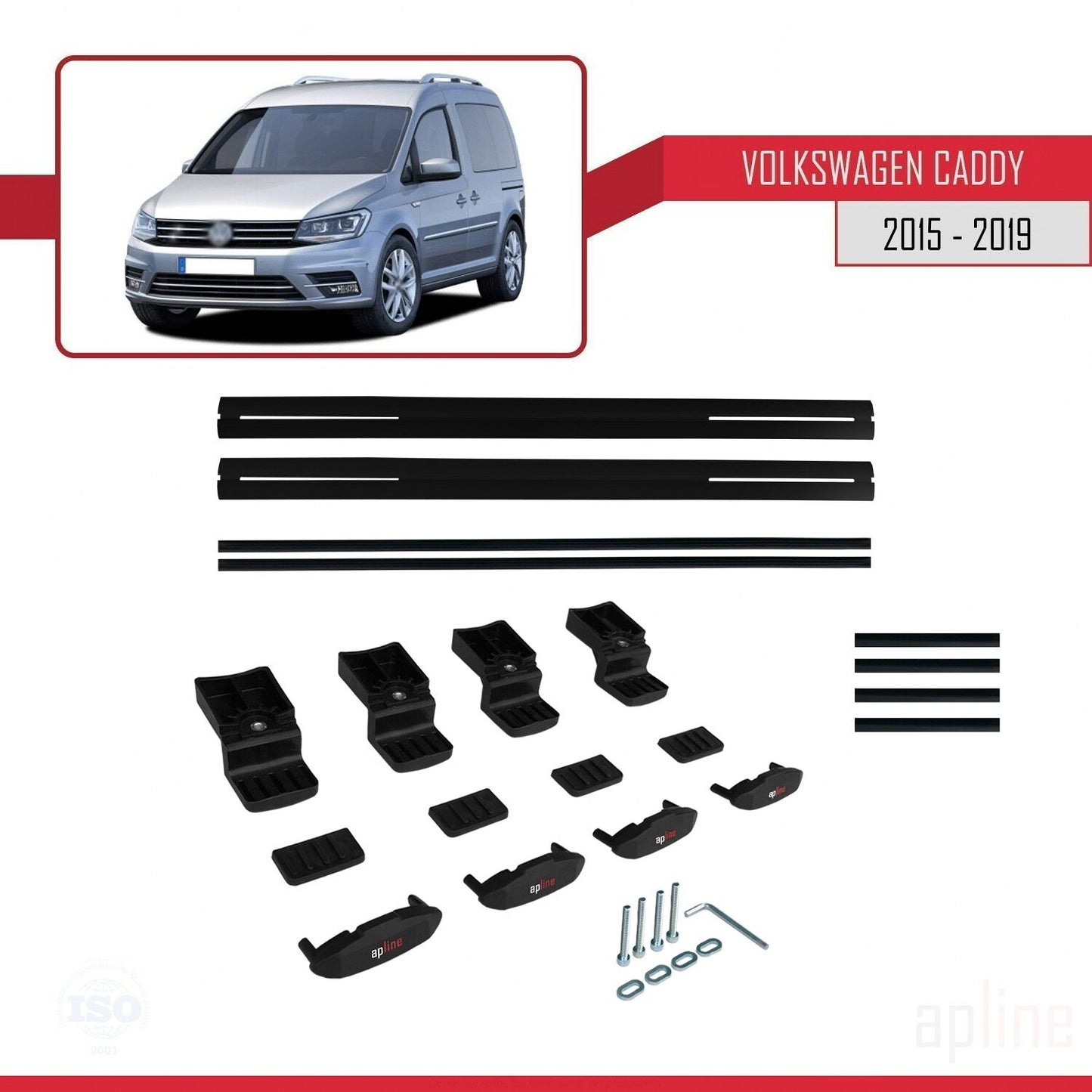 Compatible avec Volkswagen Caddy 3 (SA) 2015-2019 BASIC Model Barres de Toit Railing Porte-Bagages de Voiture Noir Aluminium 2 Barres