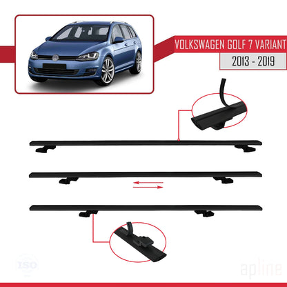 Compatible avec Volkswagen Golf 7 (5G) Variant 2013-2019 BASIC Model Barres de Toit Railing Porte-Bagages de Voiture Noir Aluminium 2 Barres