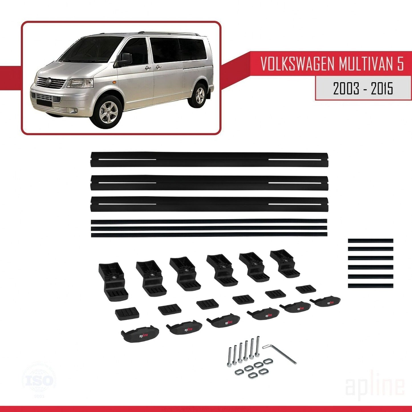 Compatible avec Volkswagen T5 Multivan 2003-2015 BASIC Model Barres de Toit Railing Porte-Bagages de Voiture Noir Aluminium 3 Barres