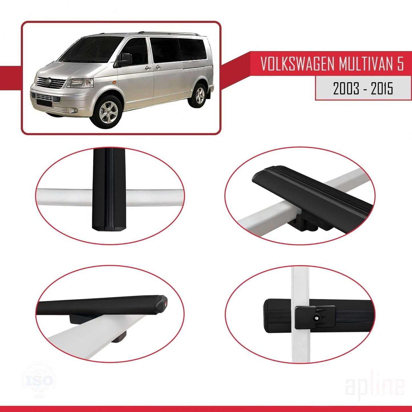 Compatible avec Volkswagen T5 Multivan 2003-2015 BASIC Model Barres de Toit Railing Porte-Bagages de Voiture Noir Aluminium 2 Barres
